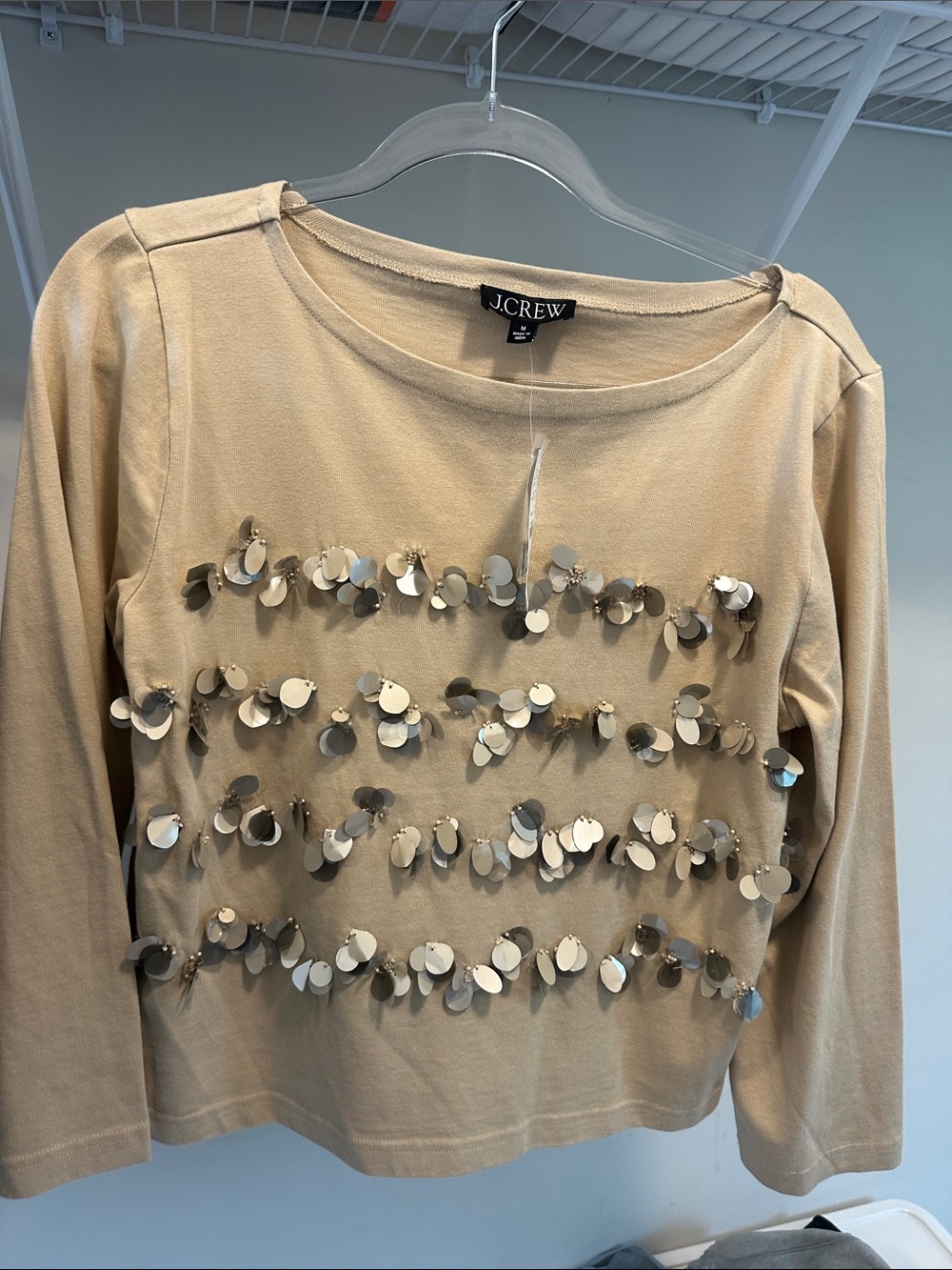 J. Crew Beige Sequin Embellished Long Sleeve Sweater